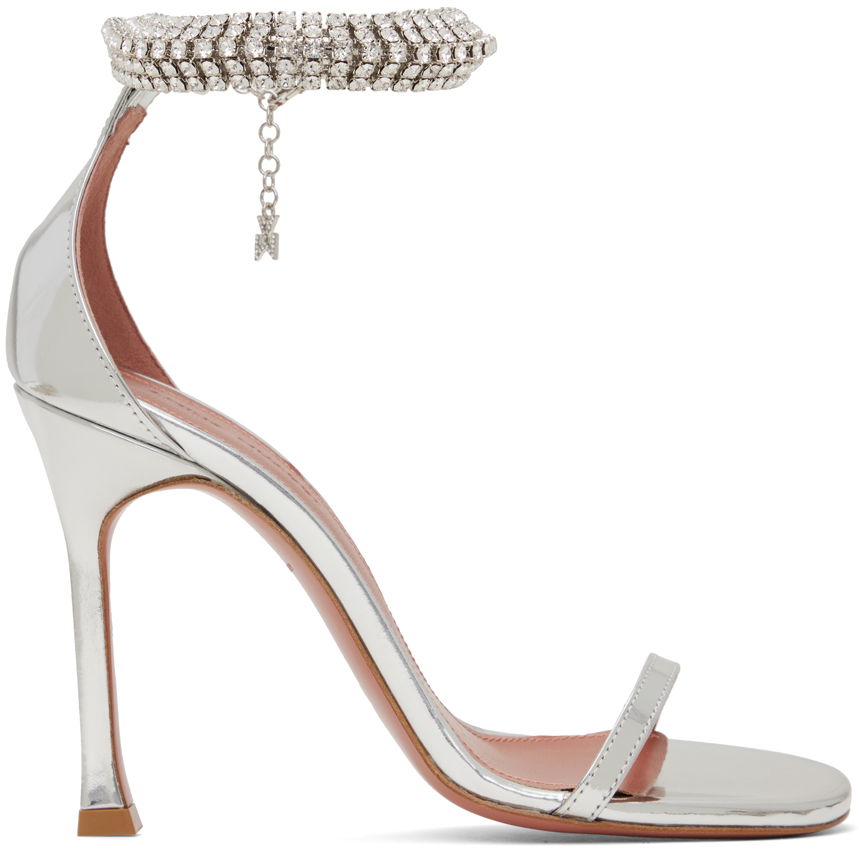Starostlivosť o obuv Amina Muaddi Amina Muaddi Iman Heeled Sandals with Rhinestone Anklet Metalická | IMAN SANDAL SR MIRROR, 0