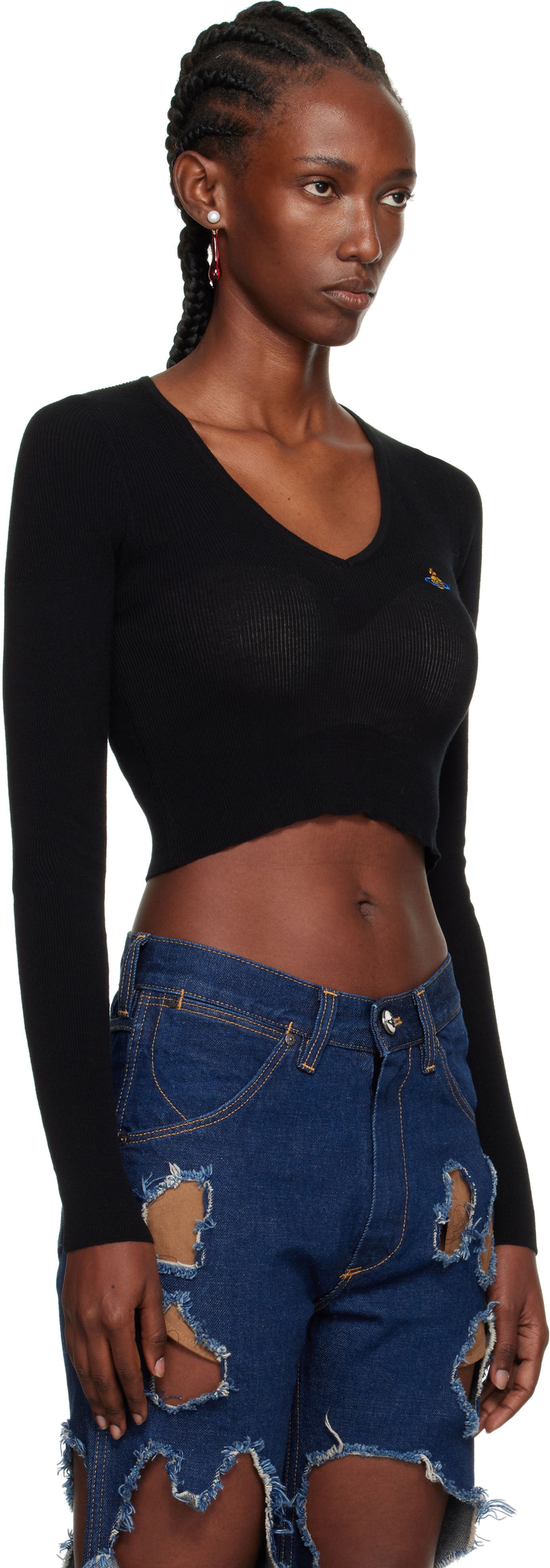 Sveter Vivienne Westwood Vivienne Westwood Bea Cropped V-Neck Sweater Čierna | 1803004W-Y003F-, 1