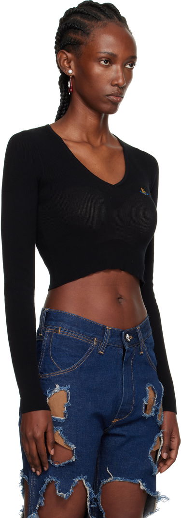 Sveter Vivienne Westwood Vivienne Westwood Bea Cropped V-Neck Sweater Čierna | 1803004W-Y003F-, 1