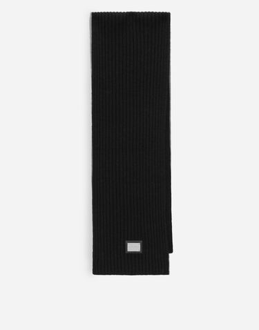 Šál Dolce & Gabbana Dolce & Gabbana Ribbed Knit Wool Scarf With Logo Čierna | LBKAB4JCVM2N0000, 0