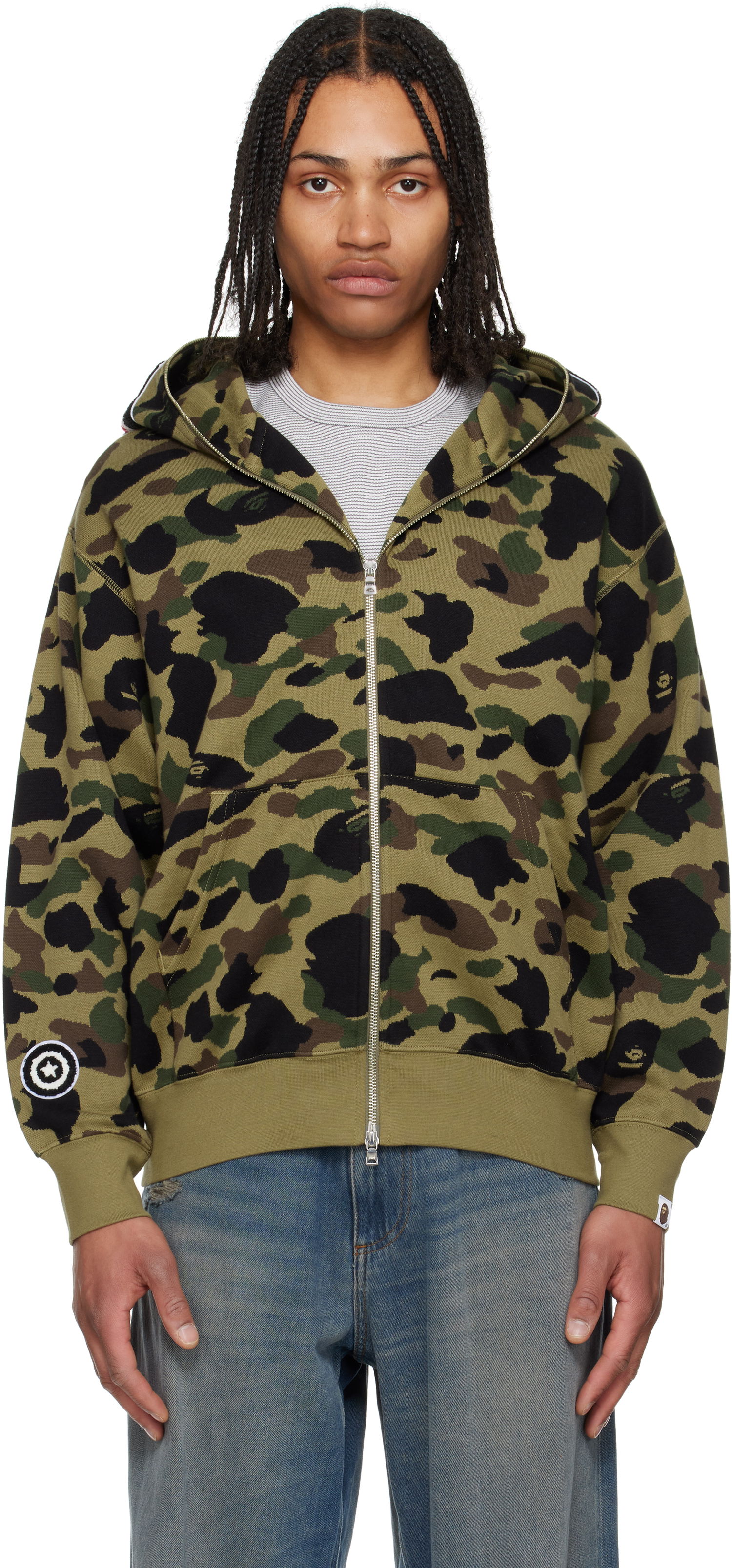 Mikina BAPE A Bathing Ape 1st Camo Jacquard Shark Full Zip Hoodie Zelené | 001ZPL301304M, 0
