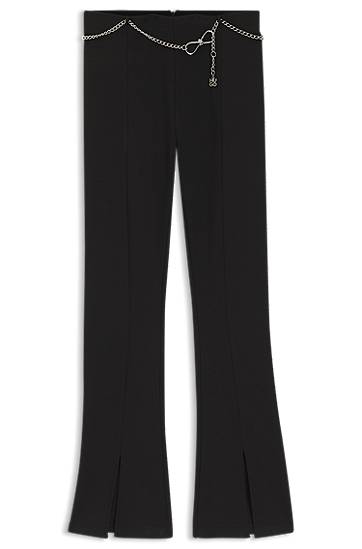Nohavice BOSS Flared trousers with front slits and chain belt Čierna | 50546250