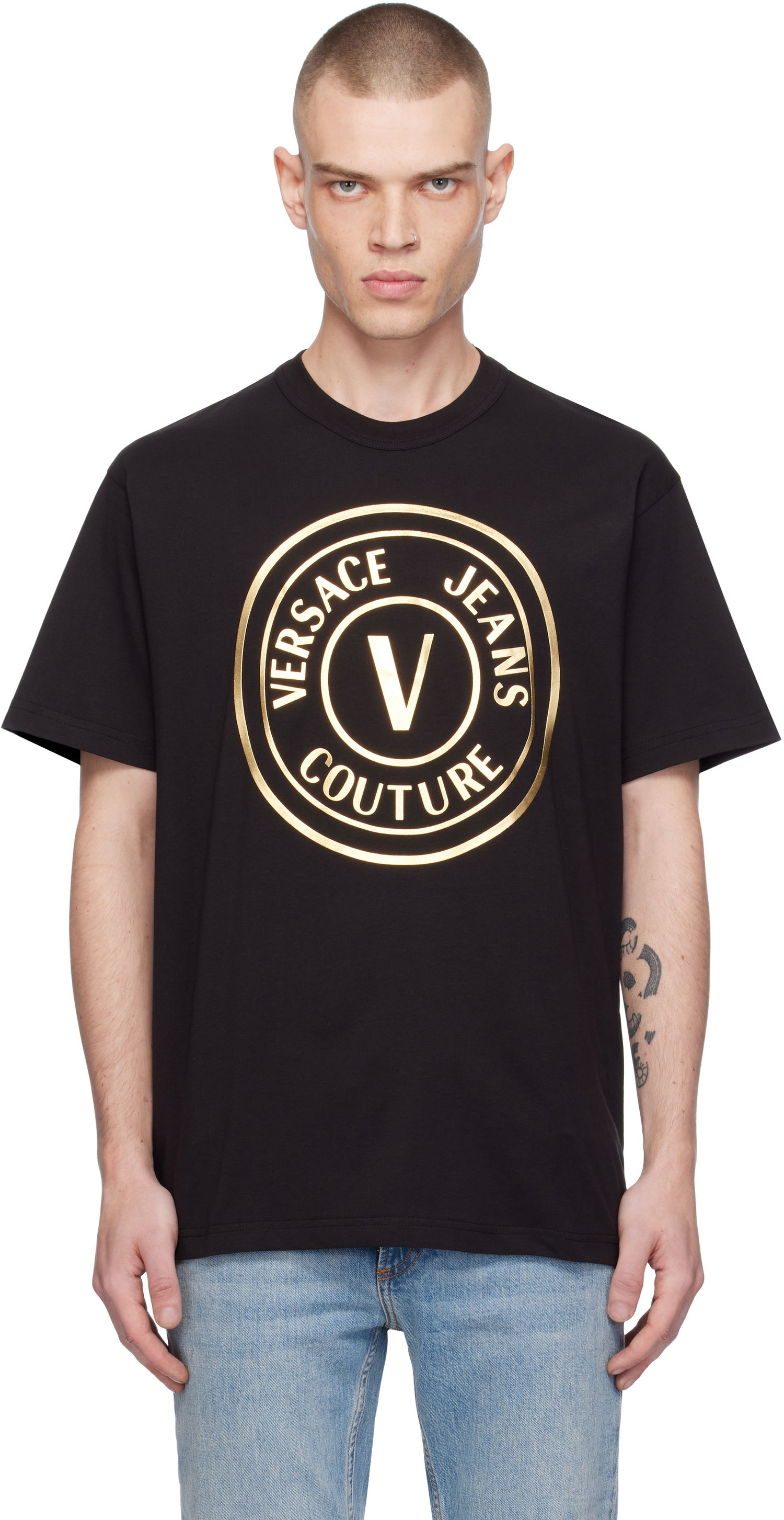 Tričko Versace Black Metallic Logo T-Shirt Čierna | E77GAHT01_ECJ00T, 0
