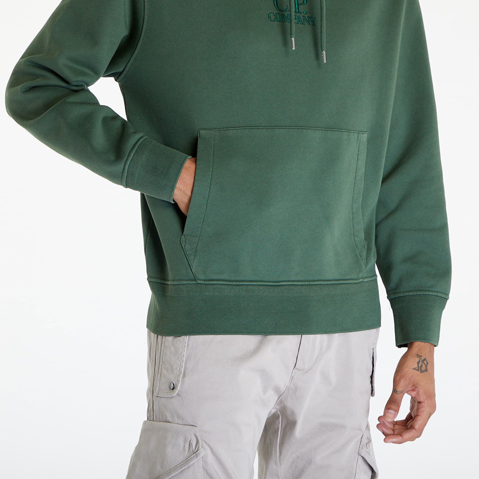 Cotton Diagonal Sweat Hoodie Duck Green