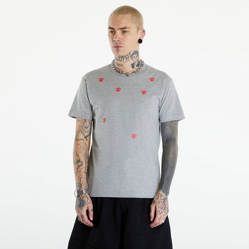 Tričko Comme des Garçons PLAY Short Sleeve Logo Print T-Shirt UNISEX Grey Šedá | AXT338 grey