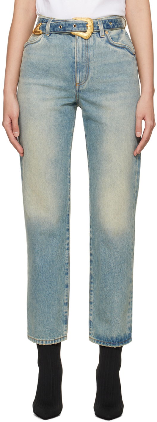 Džínsy Balmain Classic Belted Jeans Modrá | CF1MI026DE04