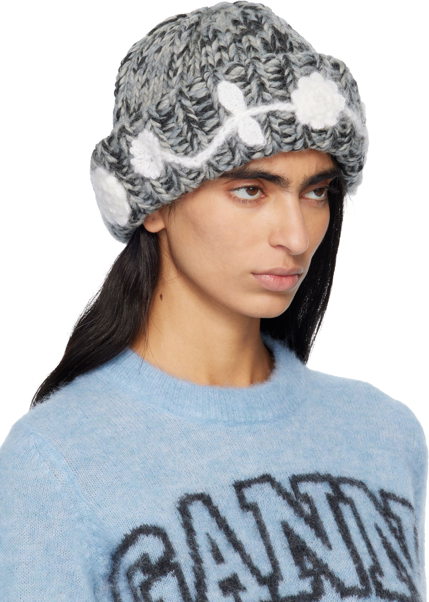 Kulicha GANNI GANNI Handknit Wool Beanie with Floral Appliqués Rôznofarebný | A7308, 1