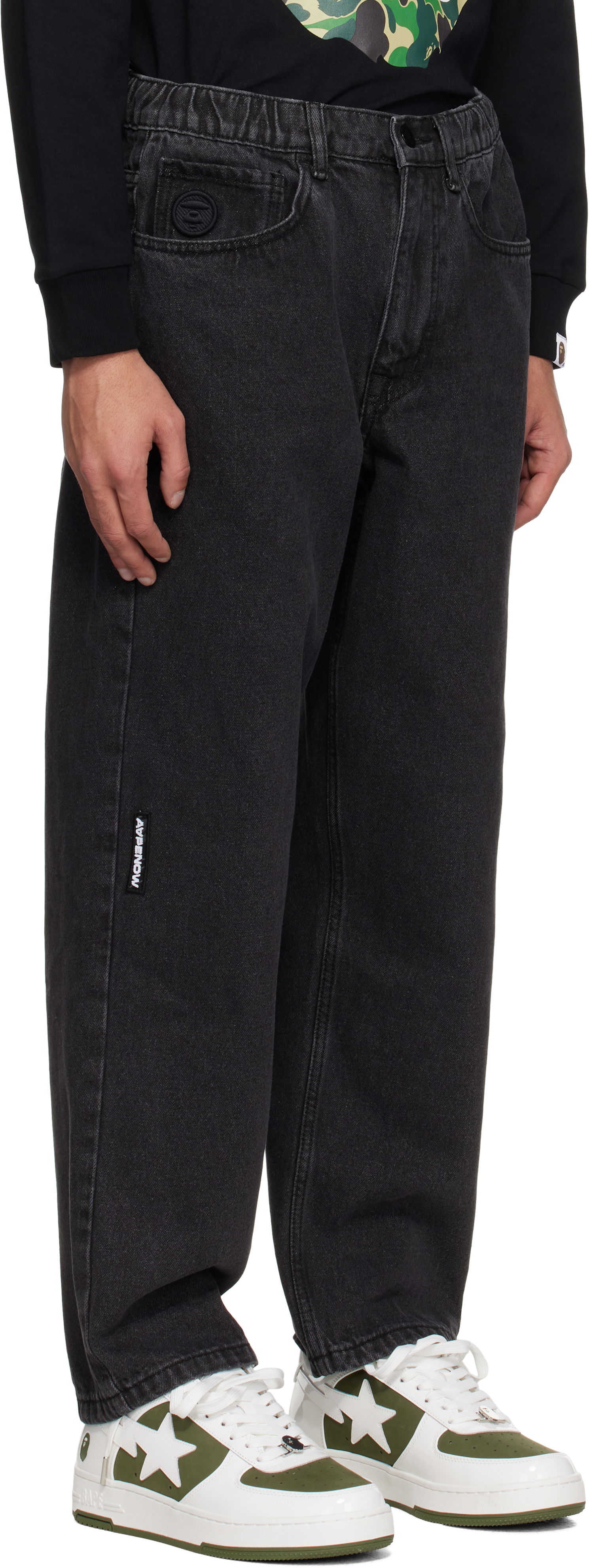 Džínsy AAPE by A Bathing Ape AAPE by A Bathing Ape 'AAPE NOW' Moonface Logo Jeans Čierna | AAPPTMB662XXOBKL, 1