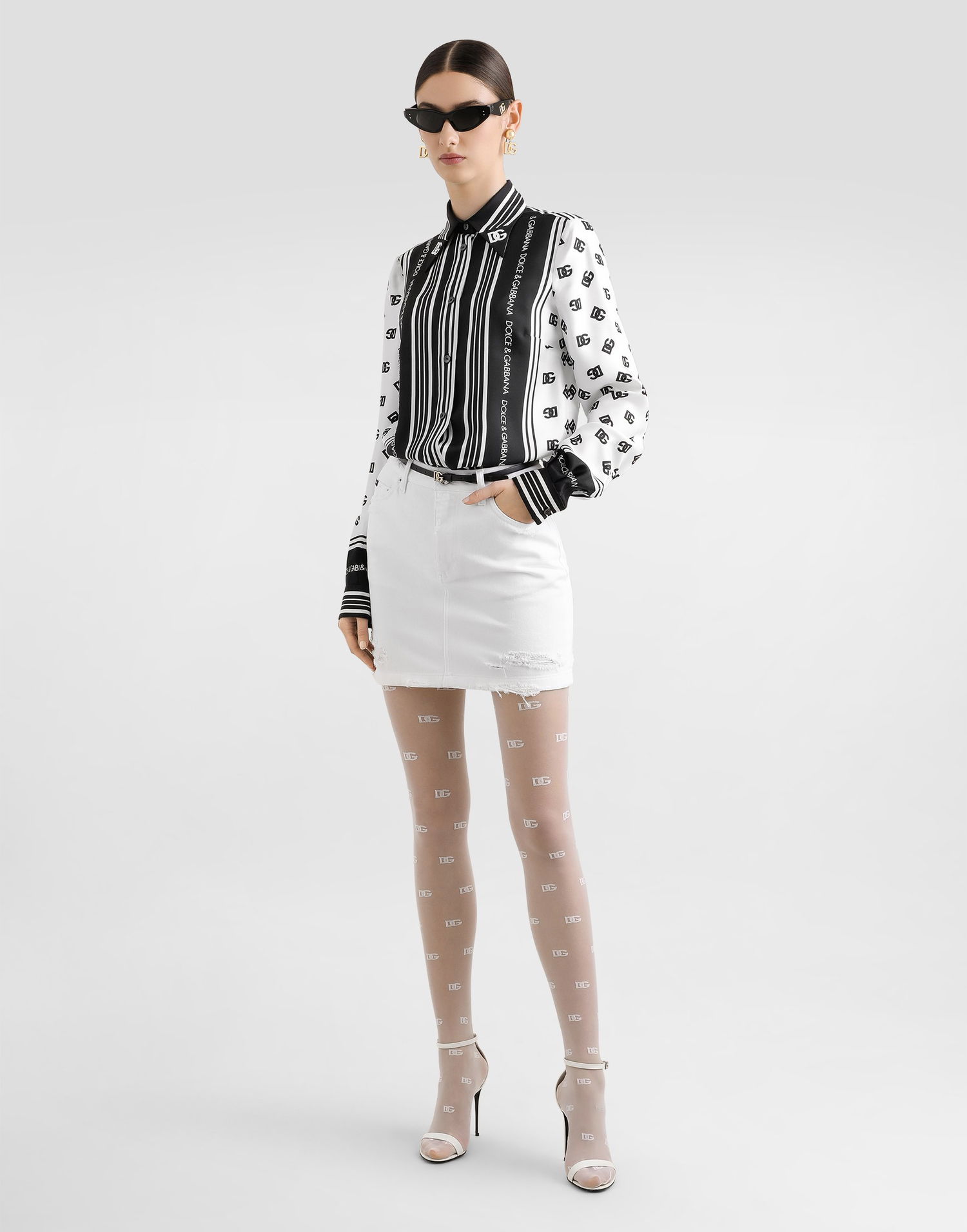 Košeľa Dolce & Gabbana Dolce & Gabbana Silk Twill Shirt With All-over Logo Čierna | F5S48THI1Z6HA9CN, 1