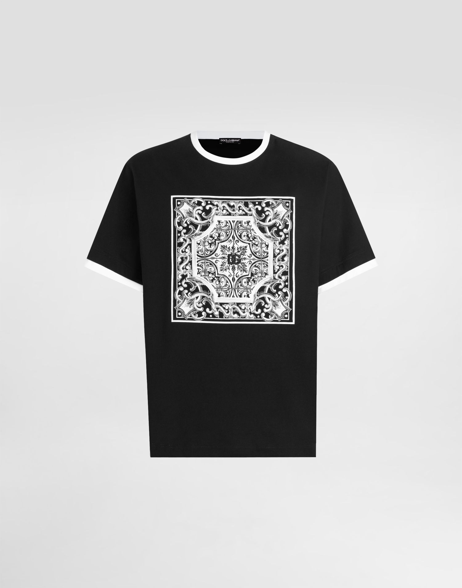 Tričko Dolce & Gabbana Dolce & Gabbana Cotton T-Shirt with Tile Print Čierna | G8ST2ZG7O9TN0000, 0