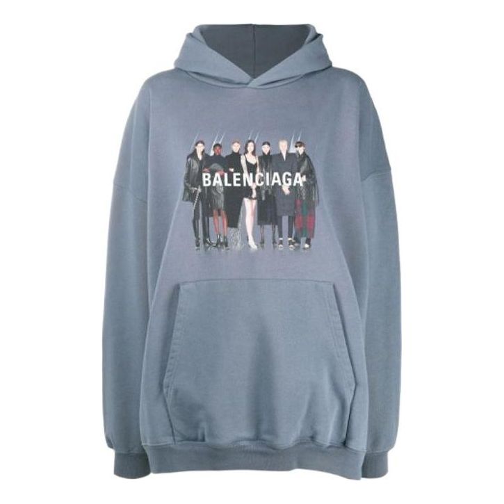 Mikina Balenciaga Oversized Graphic Print Hoodie Modrá | 620973TIV481404