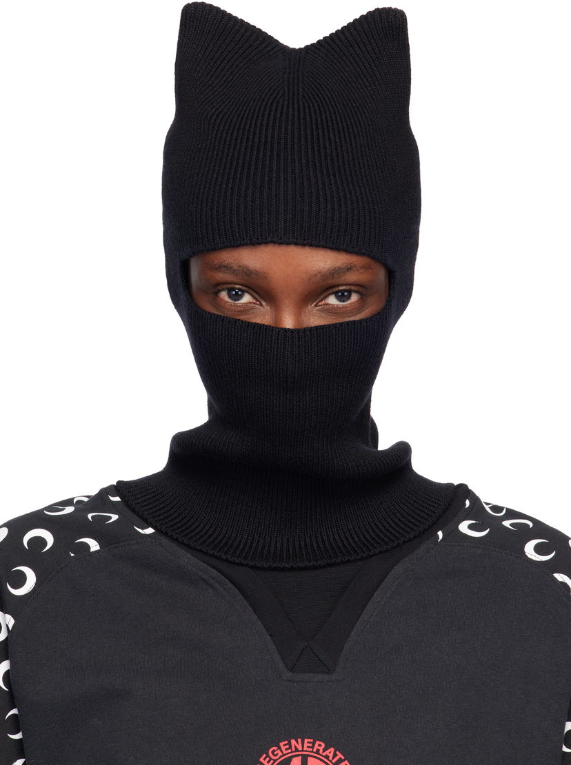 Klobúk Marine Serre Marine Serre Merino Wool Knit Kawaii Cat Ear Balaclava Čierna | UHG073ACKNI0033