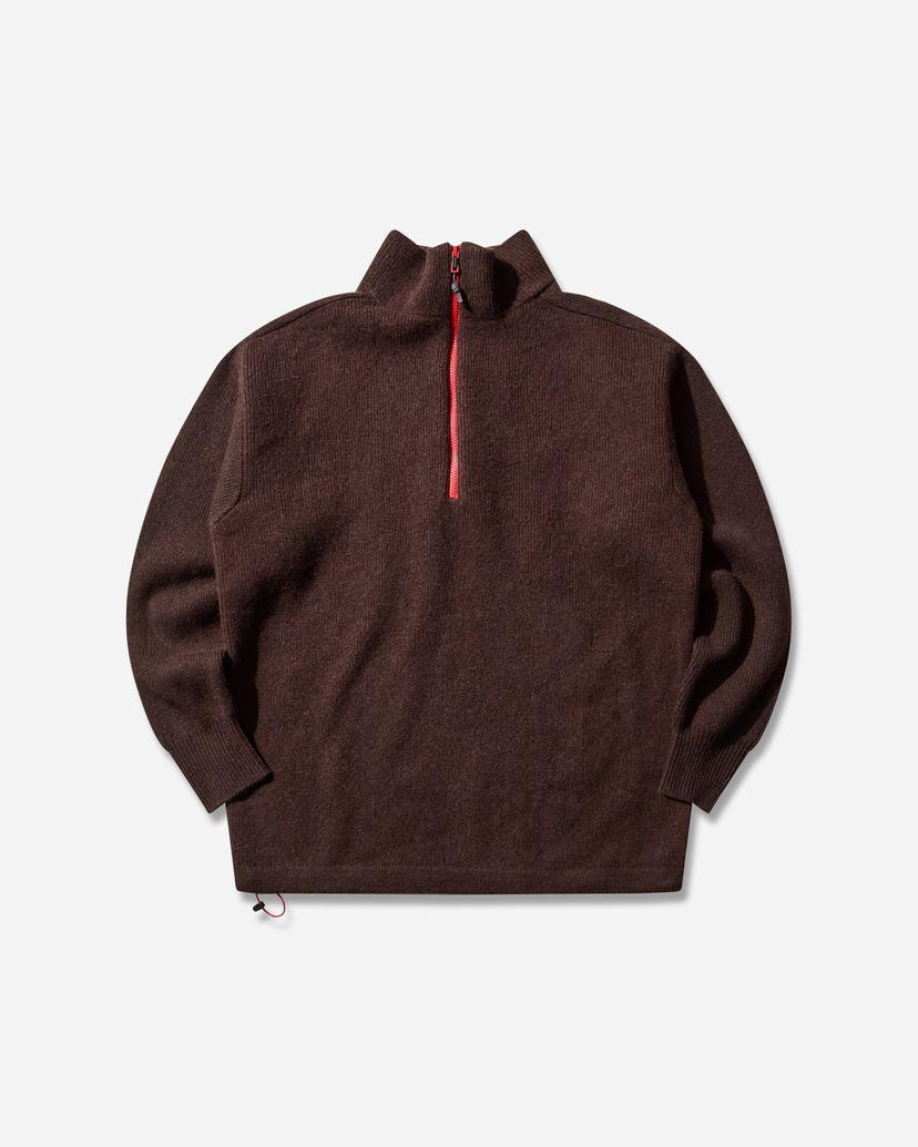 Sveter GR10K Felted Half-Zip Sweater with Drawstring Hem Hnedá | CGB42200JE26 26