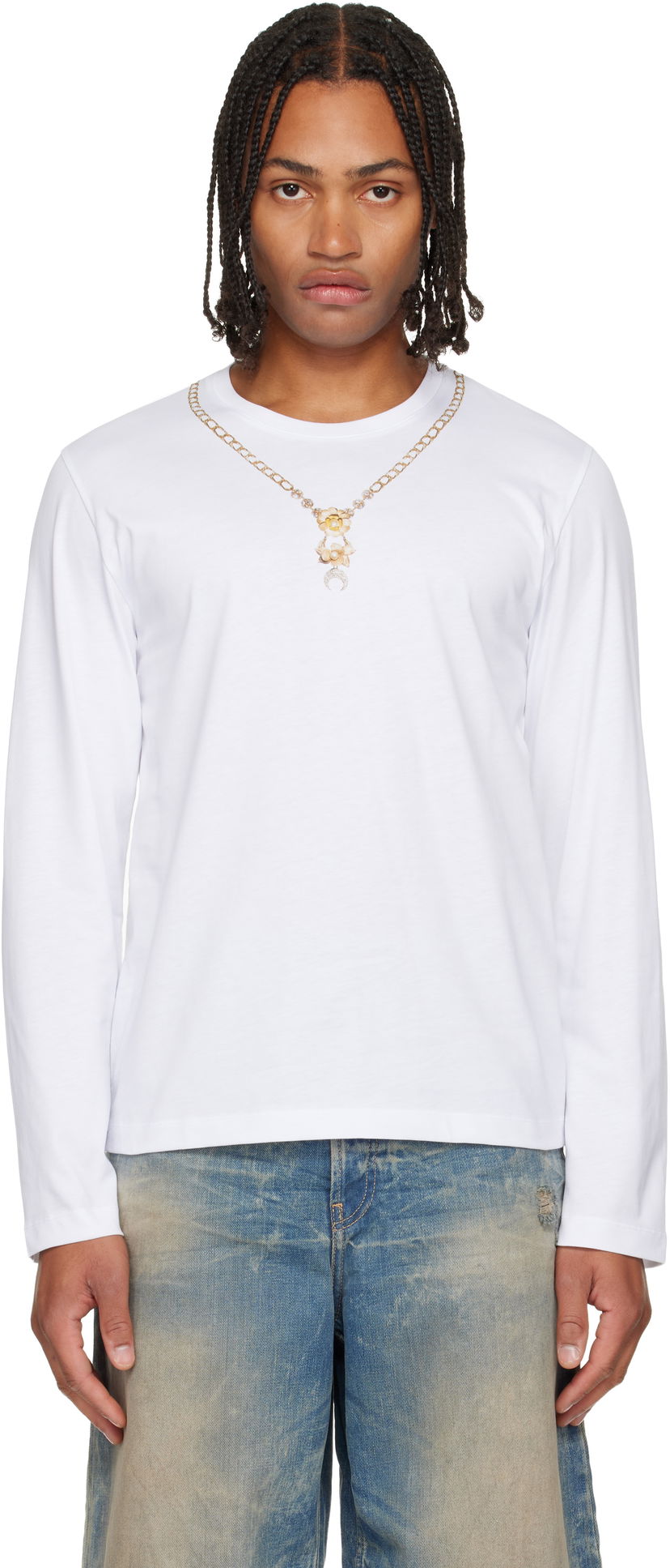 Tričko Marine Serre Marine Serre Trompe L'Œil Jewelry Jersey LS T-Shirt Biela | MTT076ACJER0092