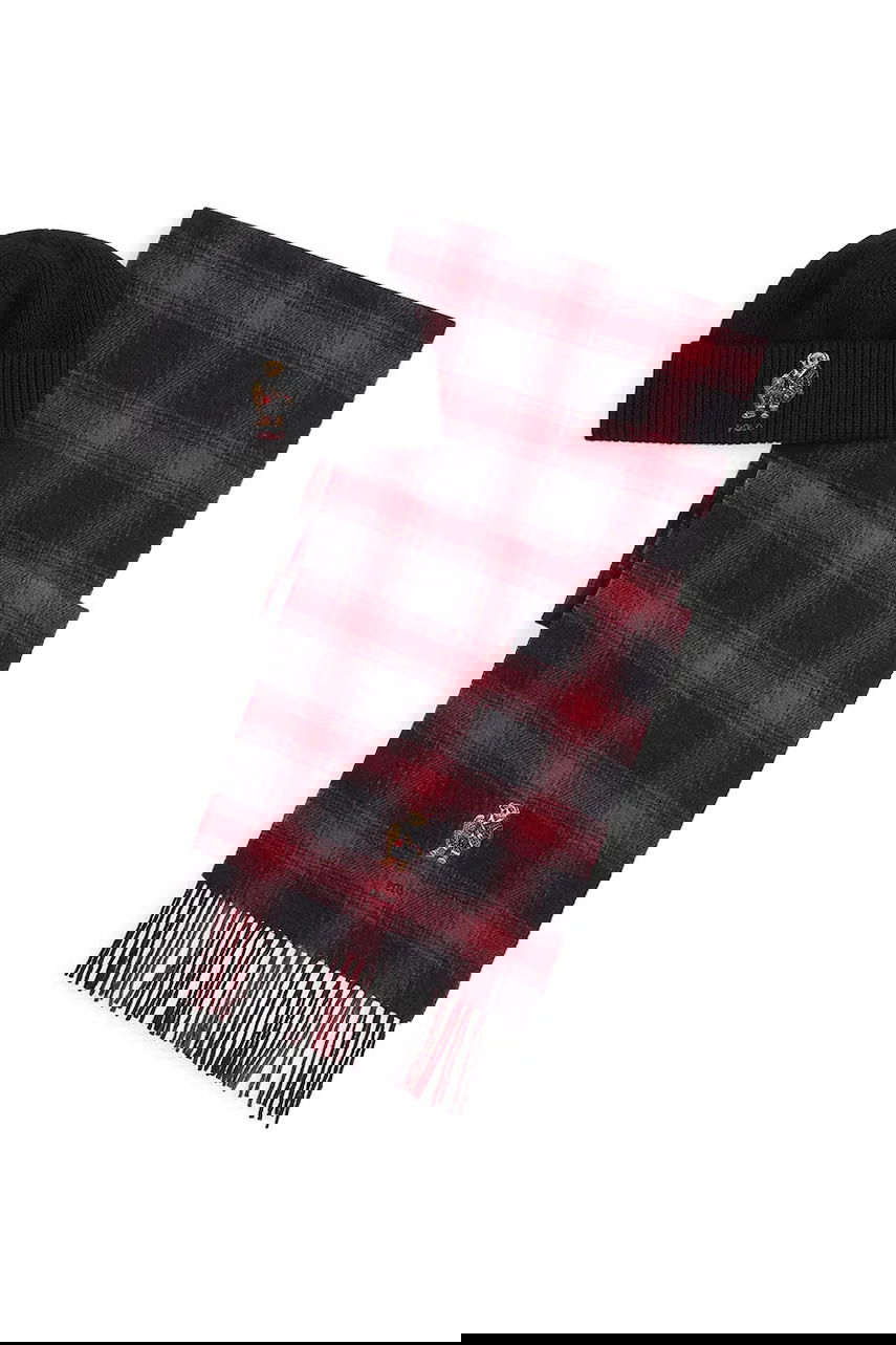 Šál Polo by Ralph Lauren Polo Bear Wool Plaid Scarf and Knitted Beanie Set Červená | 449P02049, 0