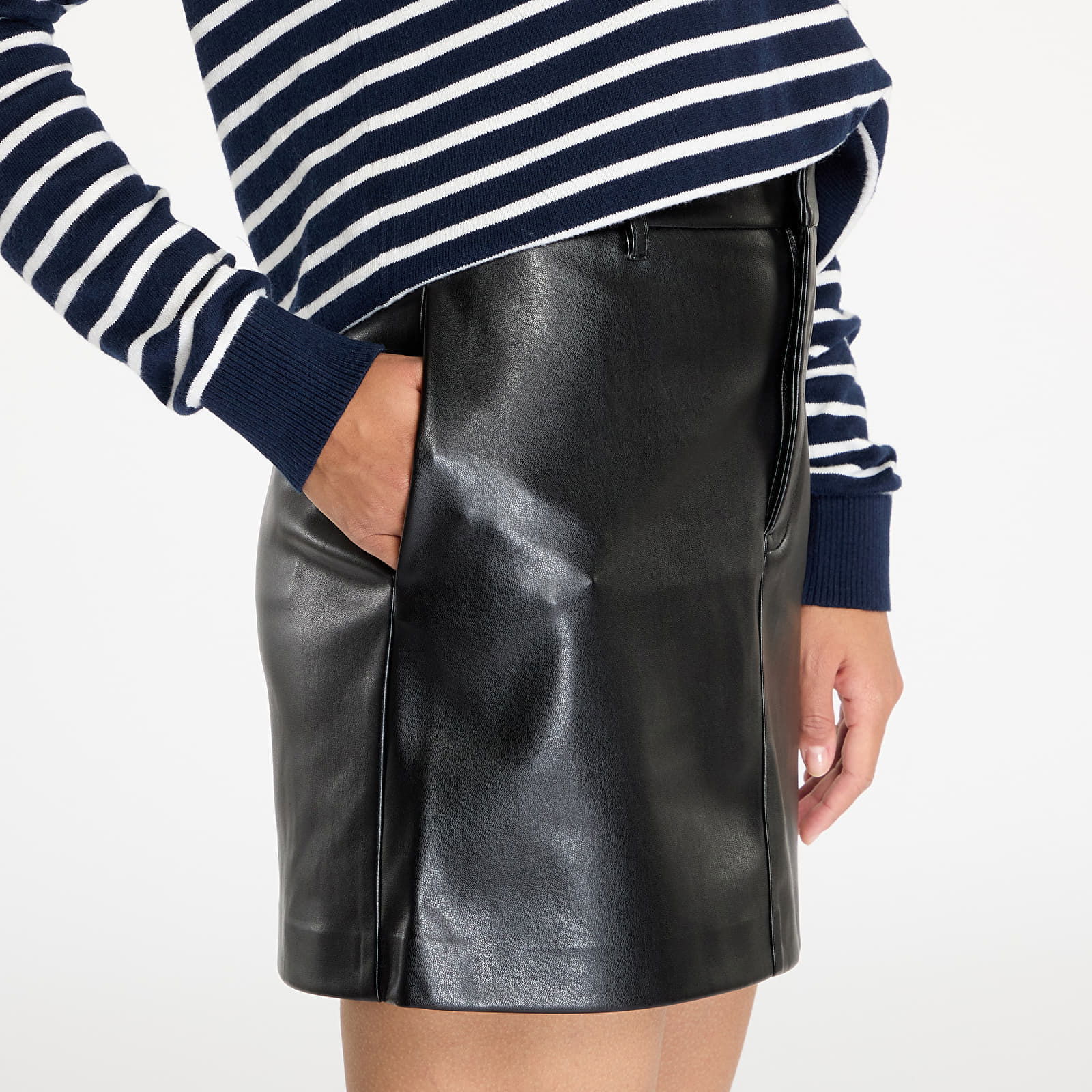 Faux Leather A-Line Skirt Black