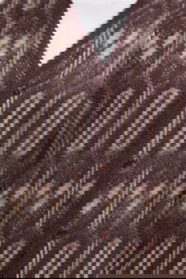 Sveter Needles Geometric Mohair Blend Cardigan Hnedá | RW357, 3