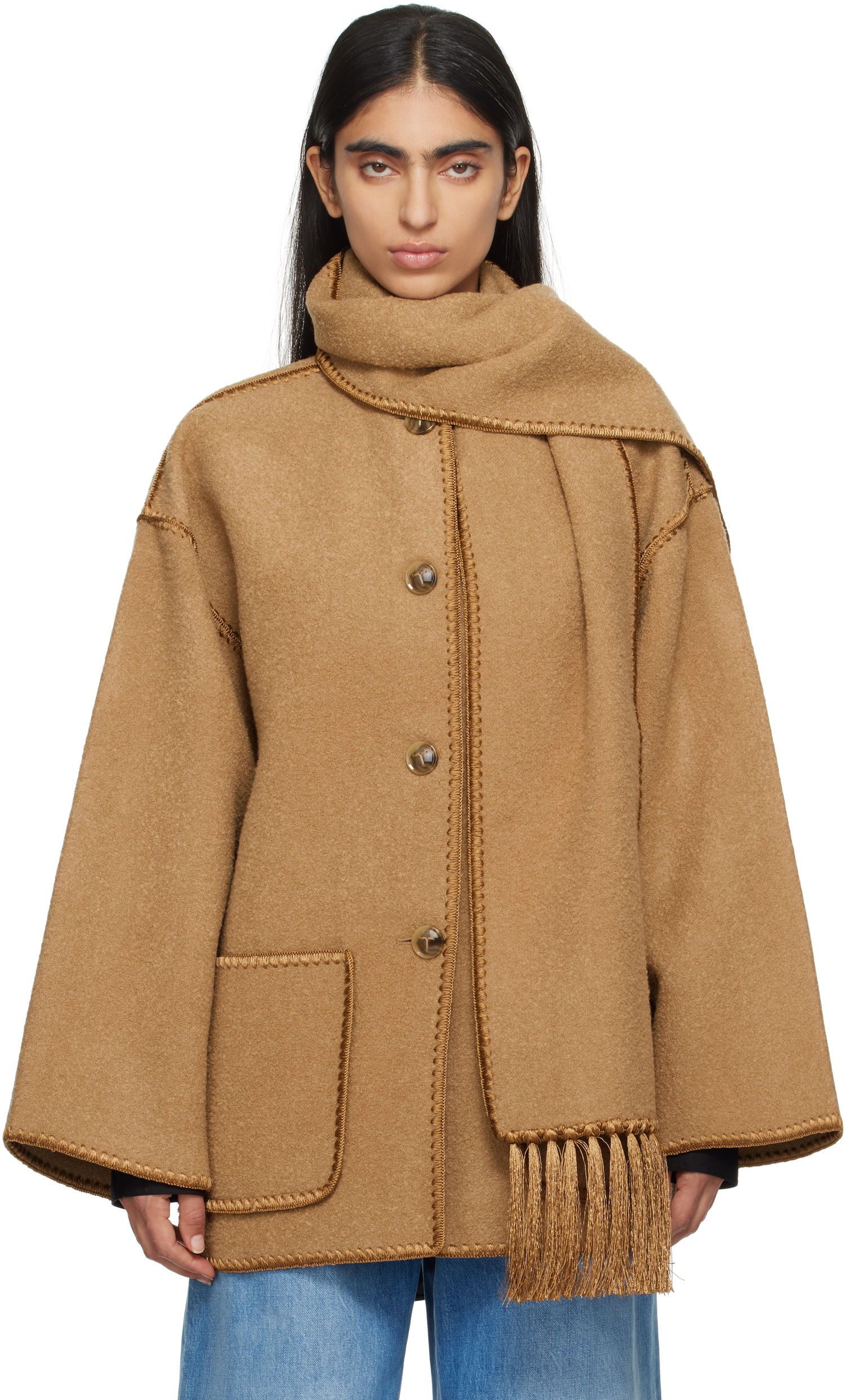 Kabáty TOTEME TOTEME Women's Scarf Embroidered Jacket Hnedá | 244-WRO918-FB0292, 0