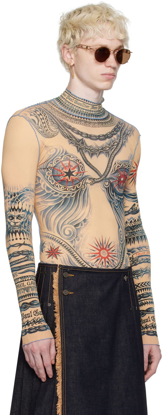 Tričko Jean Paul Gaultier Jean Paul Gaultier Tattoo Print Turtleneck Top Béžová | 23/15-F-TO111-J528-635030, 1