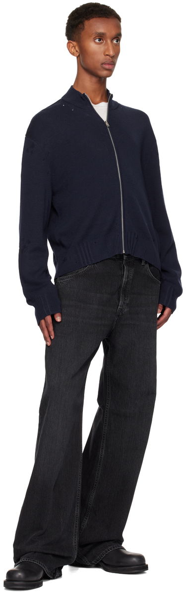 Sveter Acne Studios Acne Studios Distressed Zip Cardigan Navy | B60334-, 3
