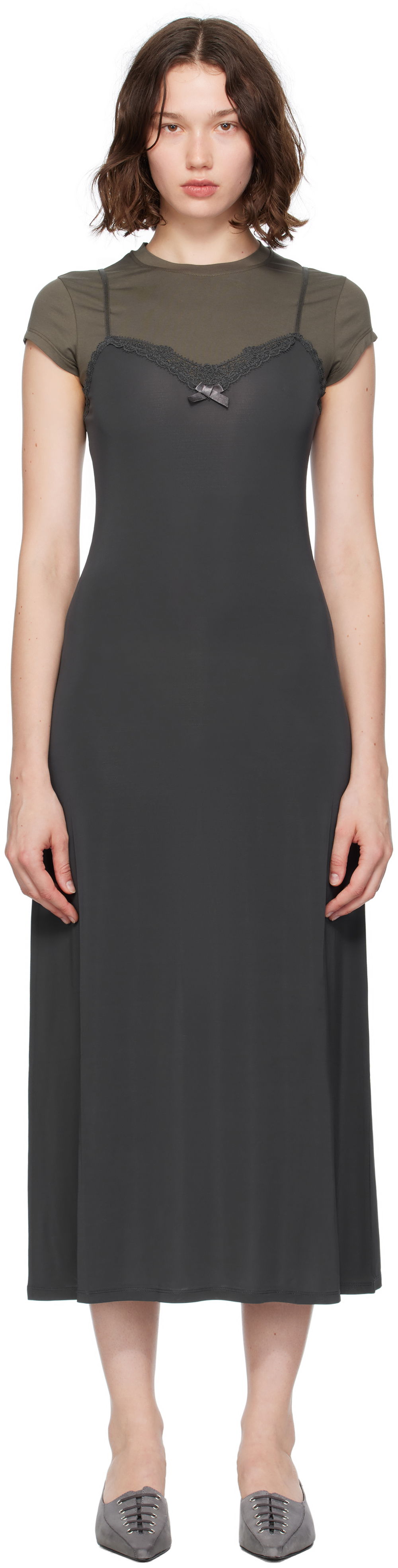 Šaty Acne Studios Acne Studios Layered Jersey Midi Dress Šedá | A20796-, 0