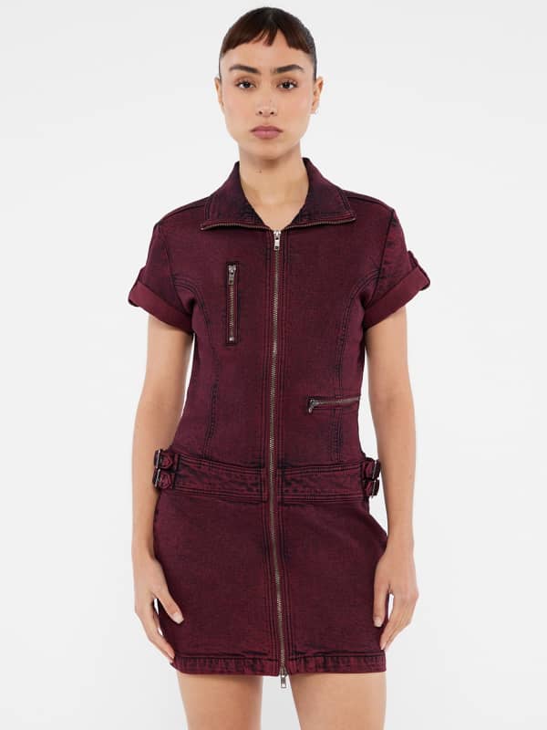 Šaty GUESS Guess Originals Utility Denim Zip Dress Vínová | W5RG68D4ON0, 0