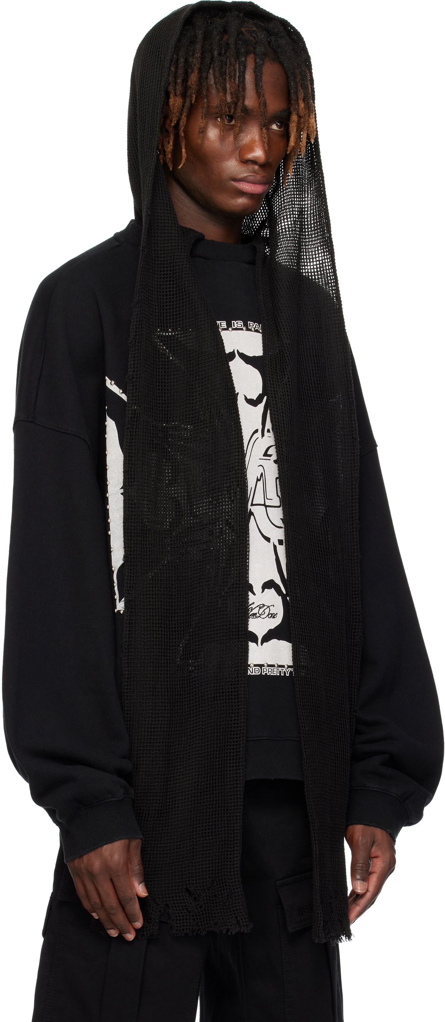 Mikina We11done We11done Heart-Cross Long-Sleeved Muffler Hoodie Čierna | WD-TH0-25-845-U-BK, 1