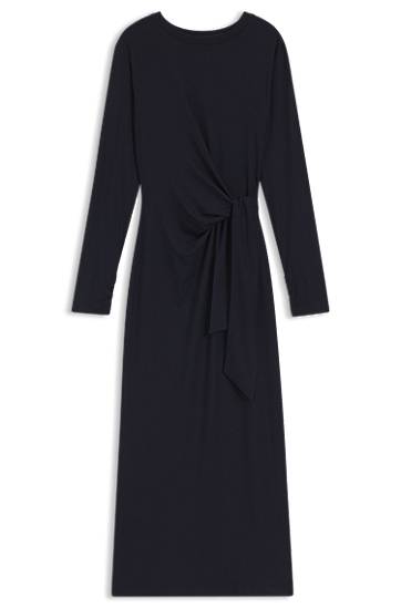Šaty BOSS Long-sleeved Stretch-jersey Midi Dress with Knotted Waist Detail Čierna | 50547821