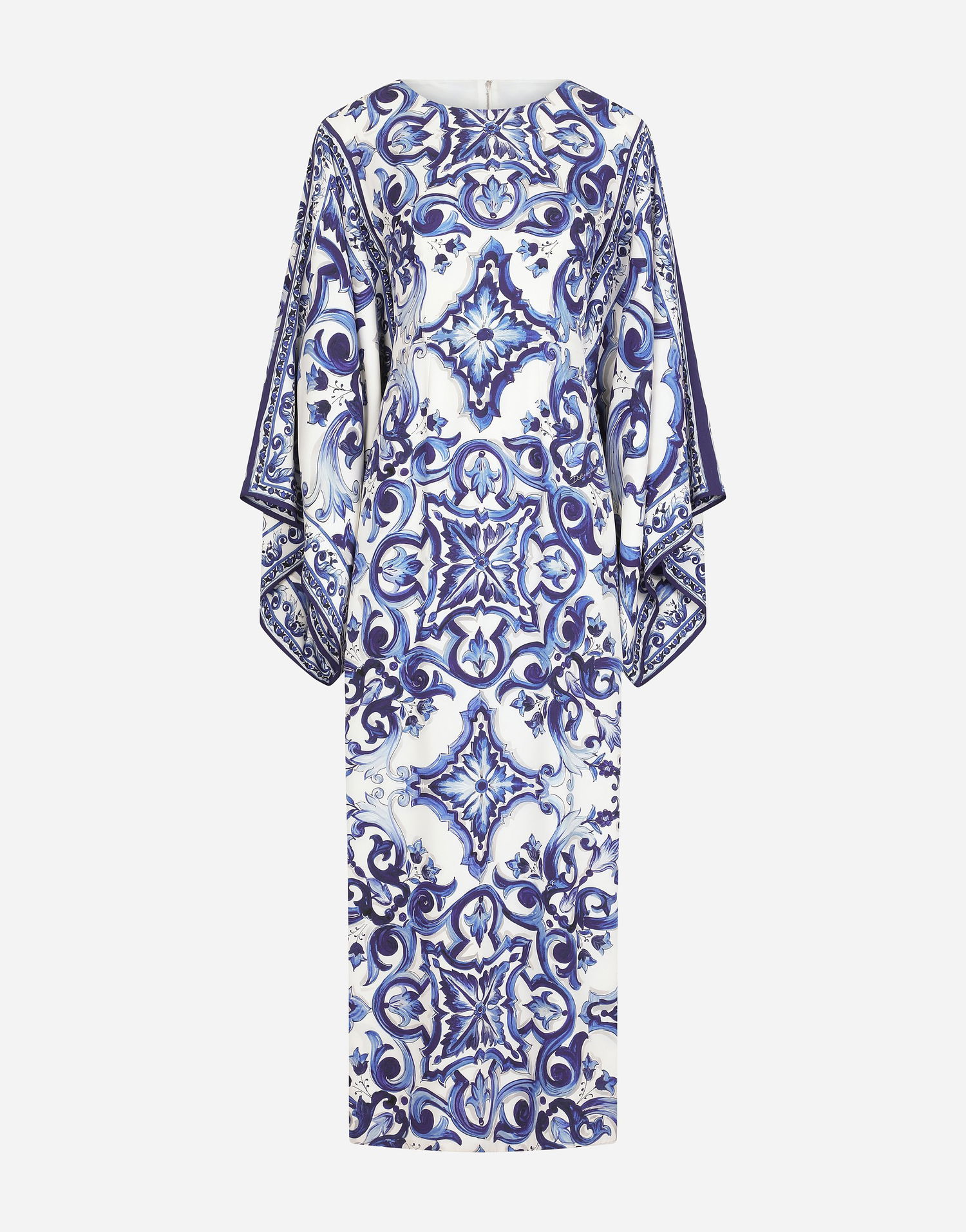 Šaty Dolce & Gabbana Dolce & Gabbana Majolica-Print Charmeuse Dress Modrá | F69D5THPABOHA3TN, 0