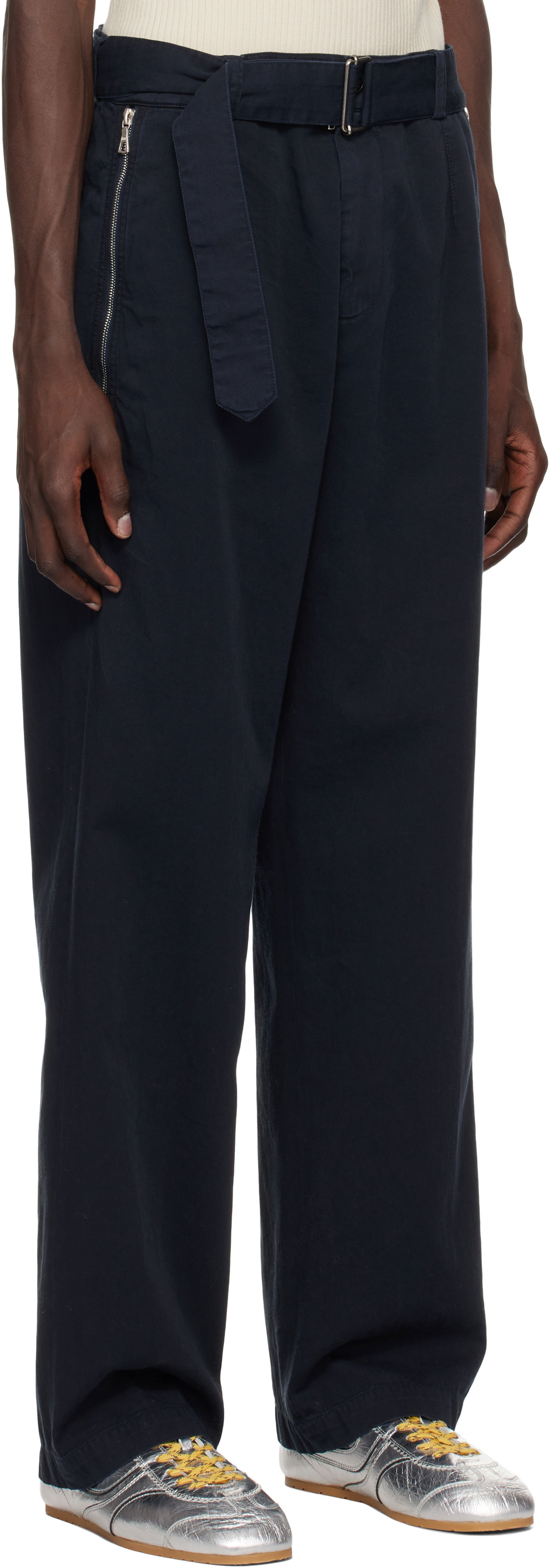 Nohavice Dries Van Noten Dries Van Noten Straight Belted Trousers Navy | 251-020949-1473, 1