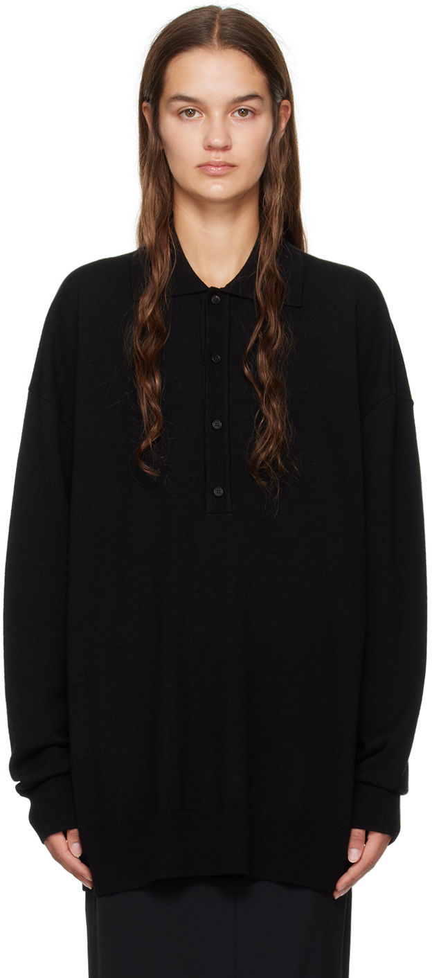Polo tričko The Row Daleyza Oversized Knit Polo Čierna | 7386-Y628, 0