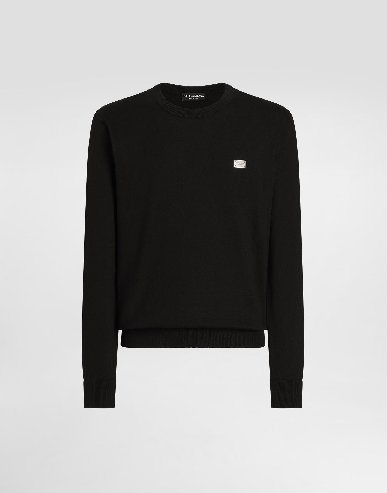 Sveter Dolce & Gabbana Dolce & Gabbana Cotton Round-Neck Sweater with Metal Tag Čierna | GXX02TJBCE9N0000, 0
