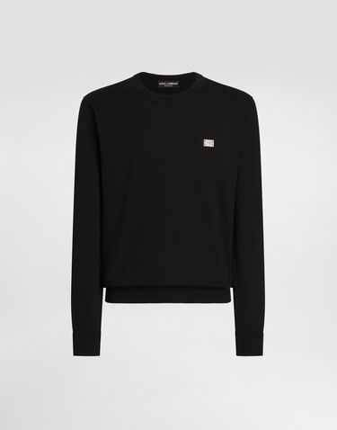 Sveter Dolce & Gabbana Dolce & Gabbana Cotton Round-Neck Sweater with Metal Tag Čierna | GXX02TJBCE9N0000, 0