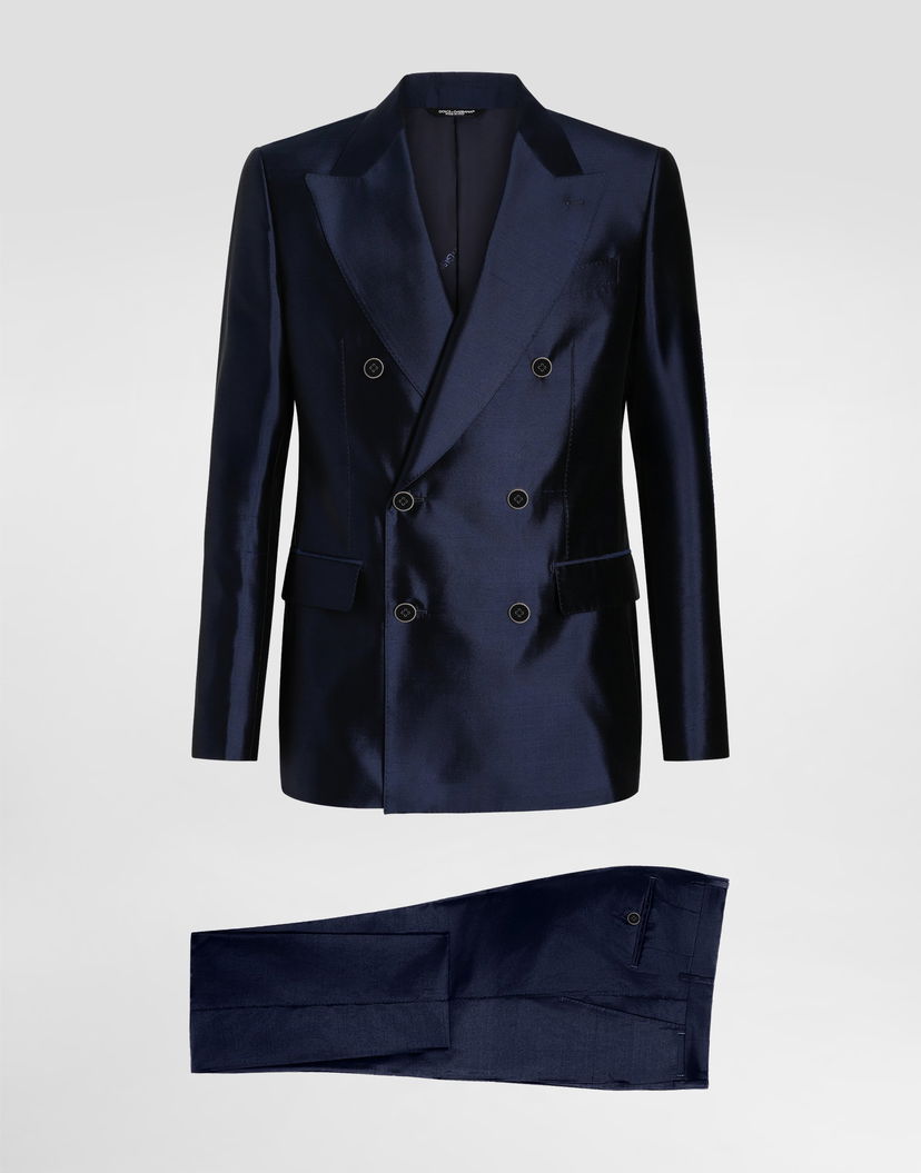 Súprava Dolce & Gabbana Dolce & Gabbana Shantung and Mikado Silk Double-Breasted Suit Modrá | GK021TFU1L5B0665