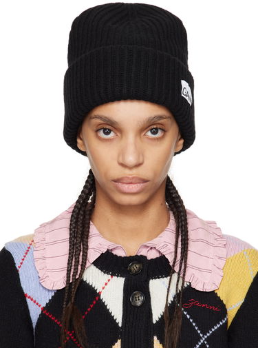 Kulicha GANNI Structured Rib Beanie Čierna | 5714667416047, 4