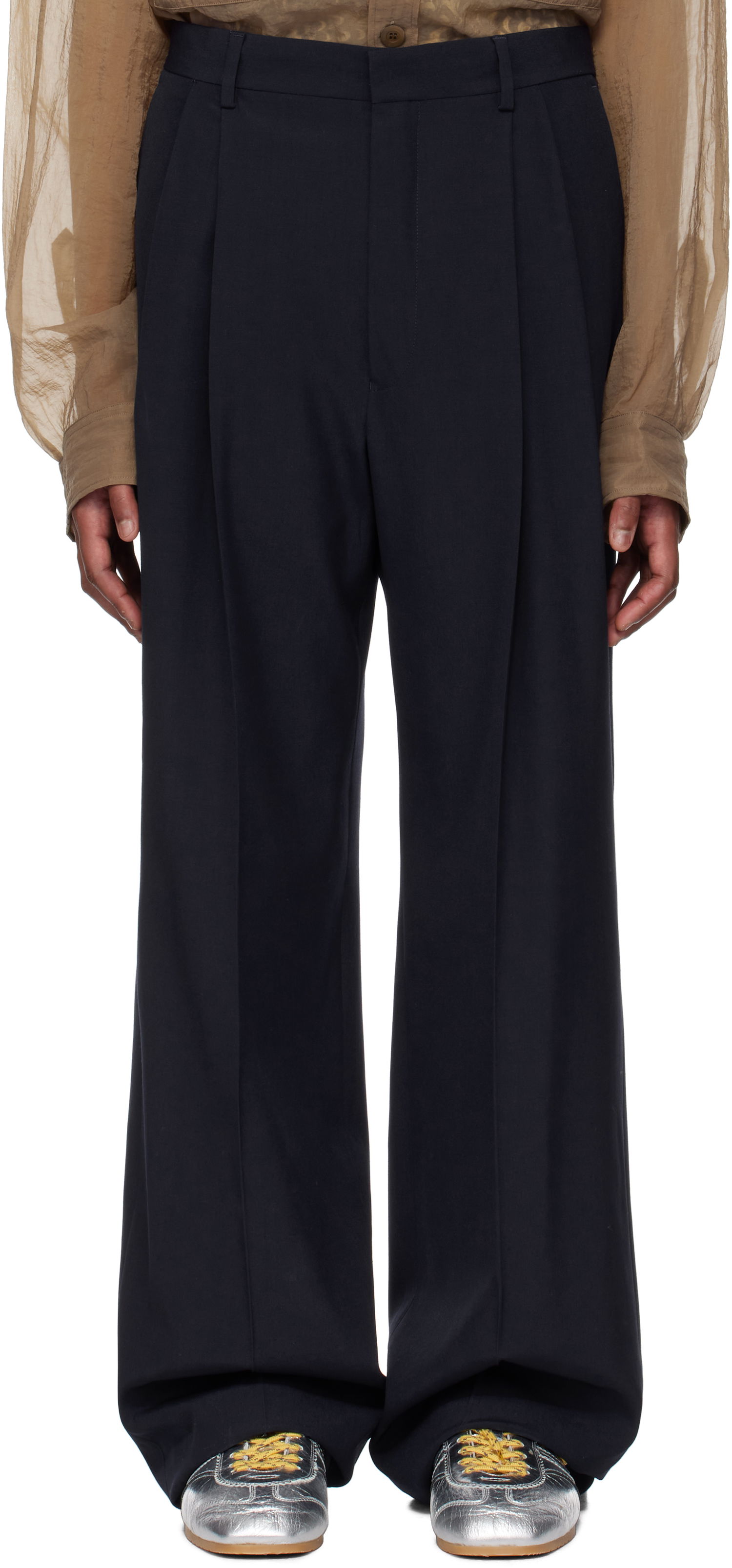 Nohavice Dries Van Noten Dries Van Noten Wool Straight-Leg Trousers Navy | 251-020914-1063, 0