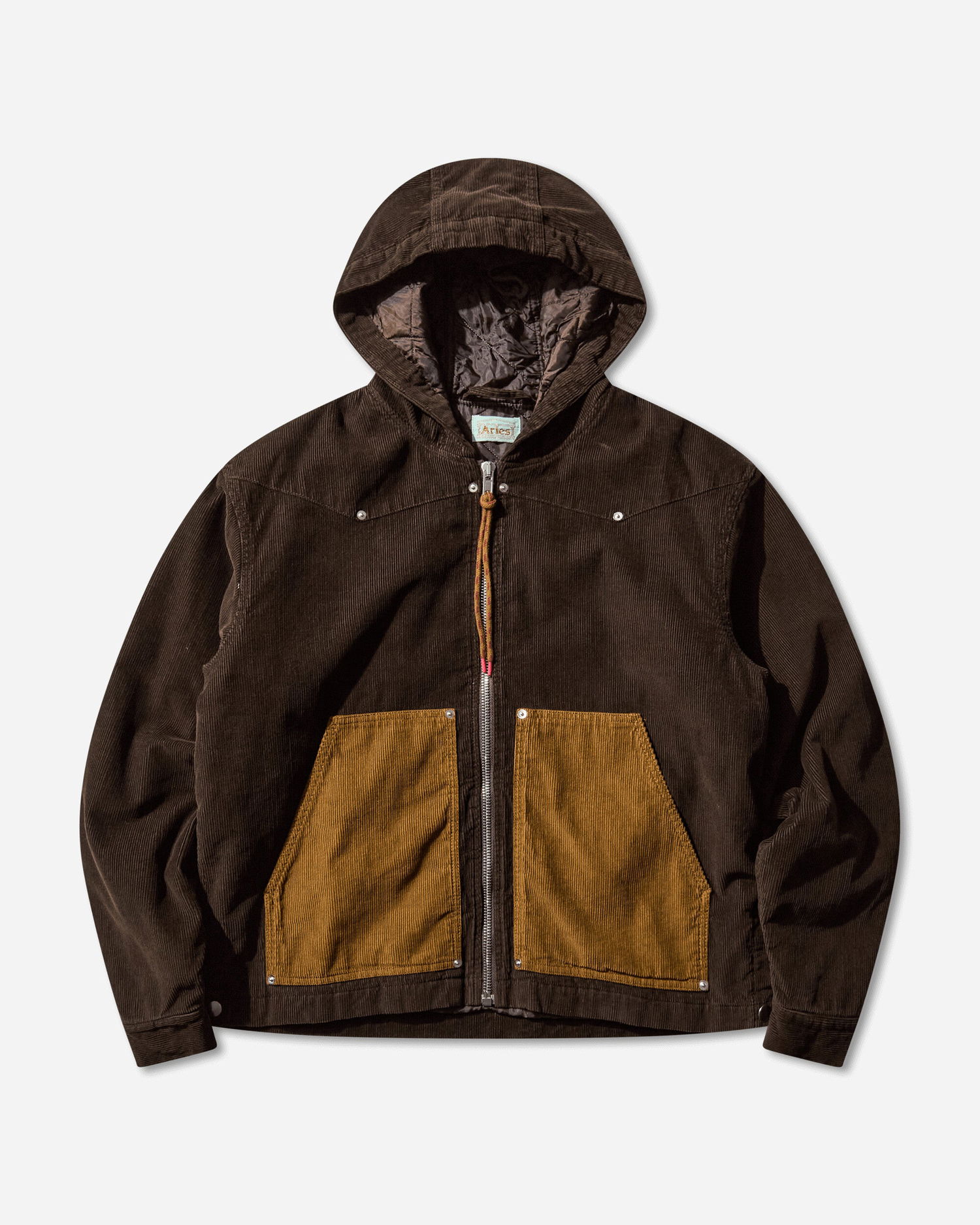 Bunda Aries Washed Cord Carpenter Hooded Jacket Hnedá | AR7025004 Brown, 1