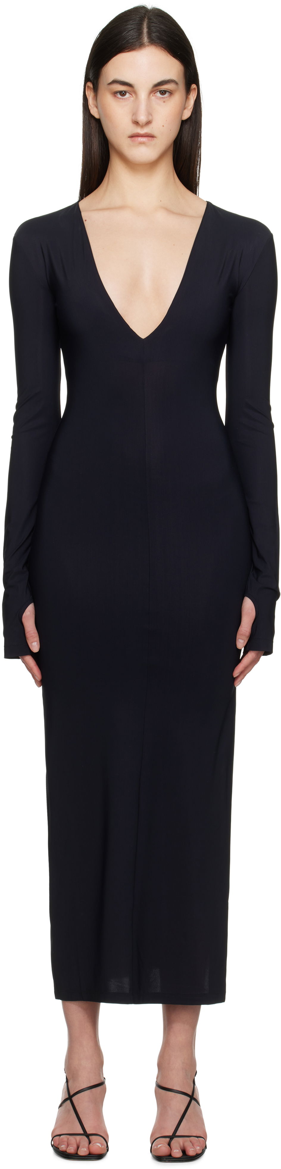 Šaty Maison Margiela MM6 Maison Margiela Jersey Plunge Maxi Dress Navy | S52DG0026 S20518, 0