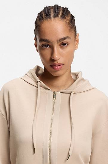 Mikina BOSS Cotton-blend zip-up hoodie with Double B monogram Béžová | 50557275, 1