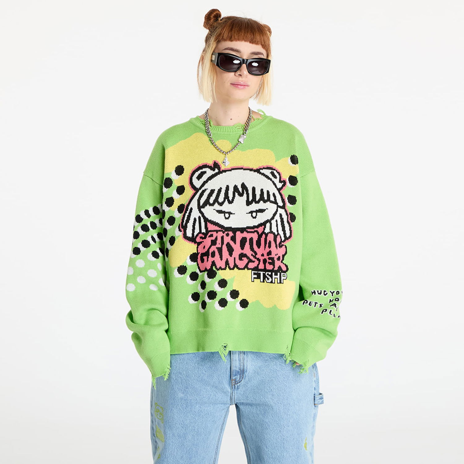 Mikina Footshop Spiritual Gangster Graphic Knit Sweater Zelené | FTSHP_391, 1