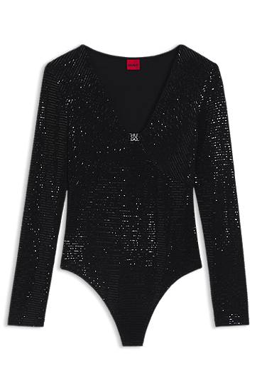 Body BOSS Sparkling bodysuit in stretch jersey with stacked-logo trim Čierna | 50546238