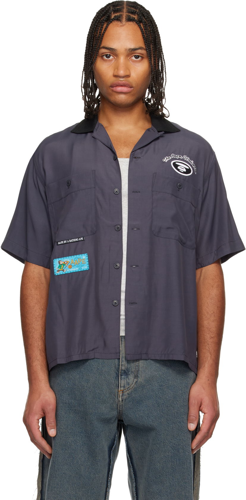 Košeľa AAPE by A Bathing Ape AAPE by A Bathing Ape Main Short Sleeve Camp Shirt Šedá | AAPSRM8524XXNGYD