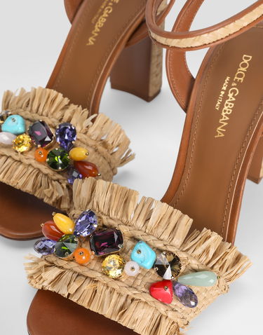 Doplnky Dolce & Gabbana Dolce & Gabbana Frayed Raffia High-Heeled Sandals with Embellishments Béžová | CR1890AM5548W059, 3