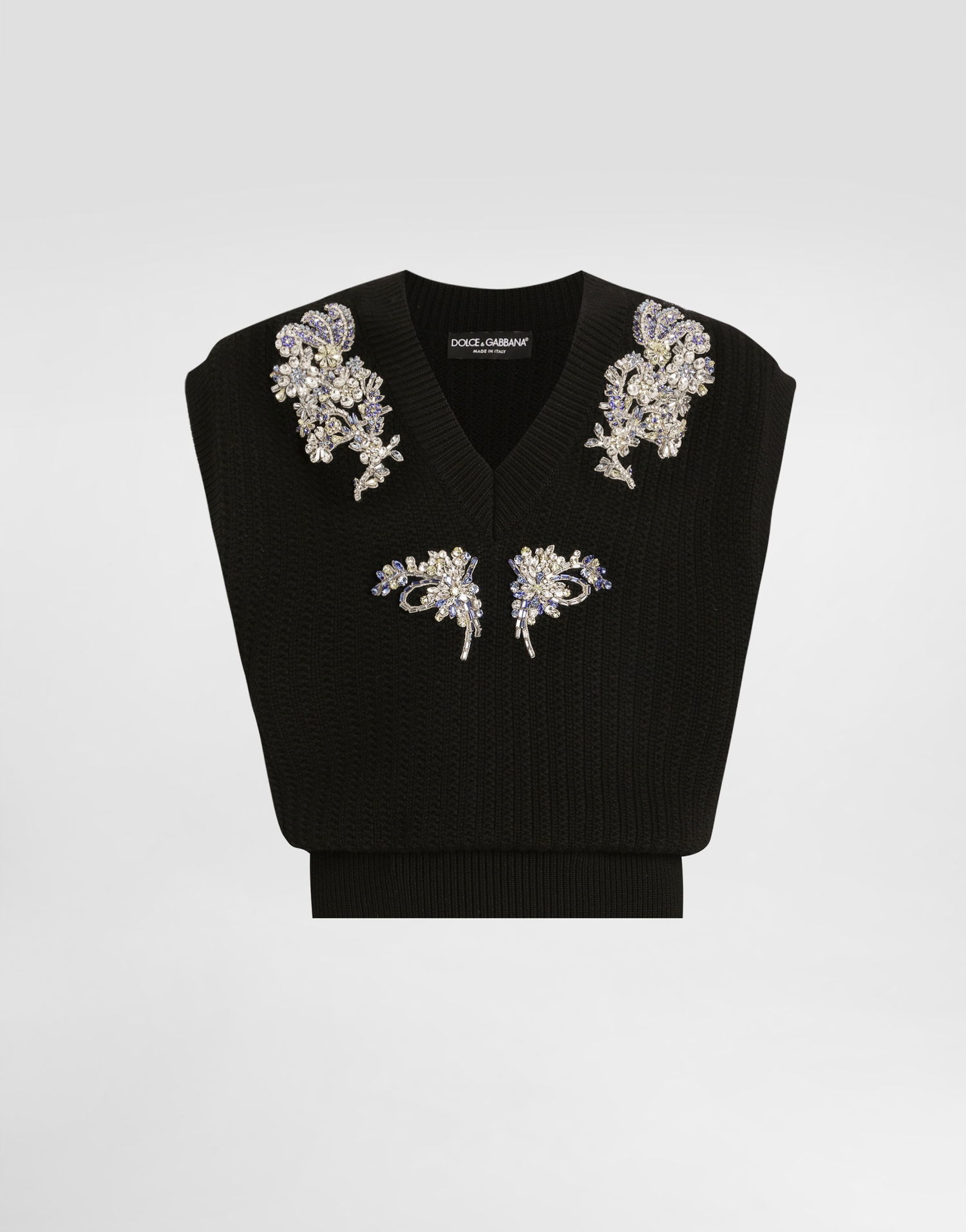 Sveter Dolce & Gabbana Dolce & Gabbana Cable-Knit Wool Vest with Crystal Embellishments Čierna | GXT40ZJDVC7N0000, 0