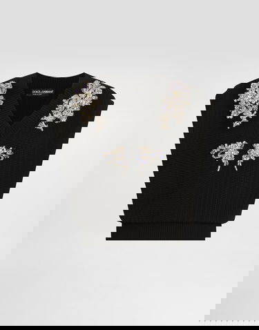 Sveter Dolce & Gabbana Dolce & Gabbana Cable-Knit Wool Vest with Crystal Embellishments Čierna | GXT40ZJDVC7N0000, 0