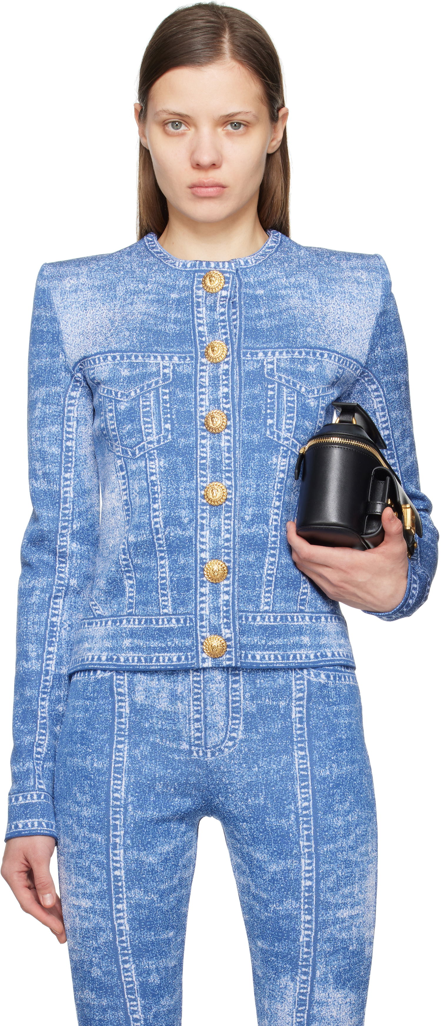 Súprava Balmain Balmain Jacquard Knit Denim Cardigan Modrá | EF1KL220KH80, 0
