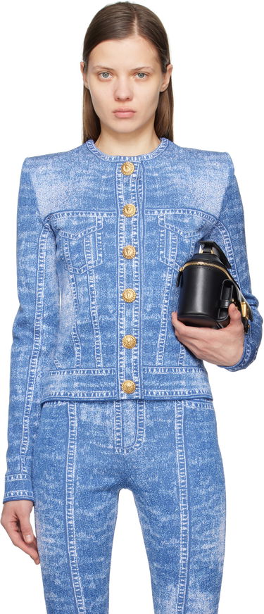 Súprava Balmain Balmain Jacquard Knit Denim Cardigan Modrá | EF1KL220KH80, 0