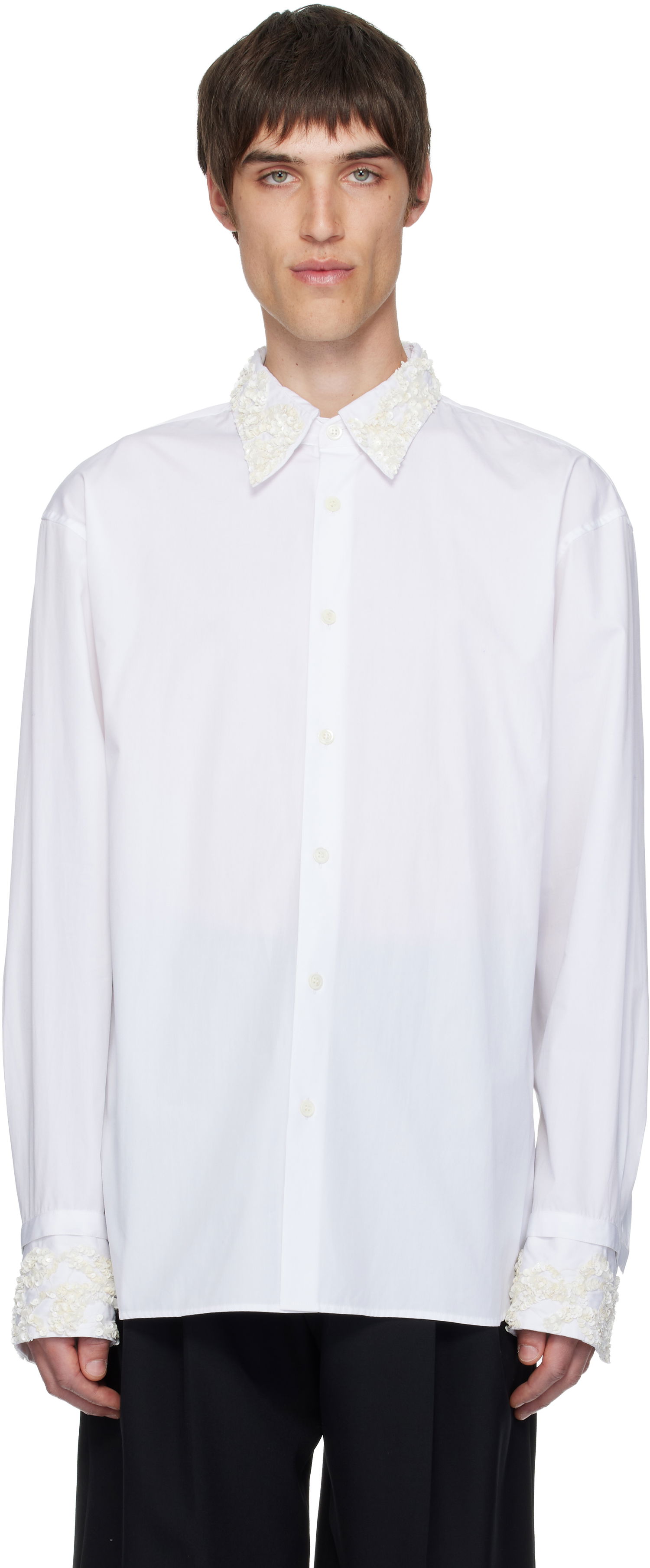 Košeľa Dries Van Noten Dries Van Noten Sequined Collar and Cuff Shirt Biela | 252-020739-2293, 0