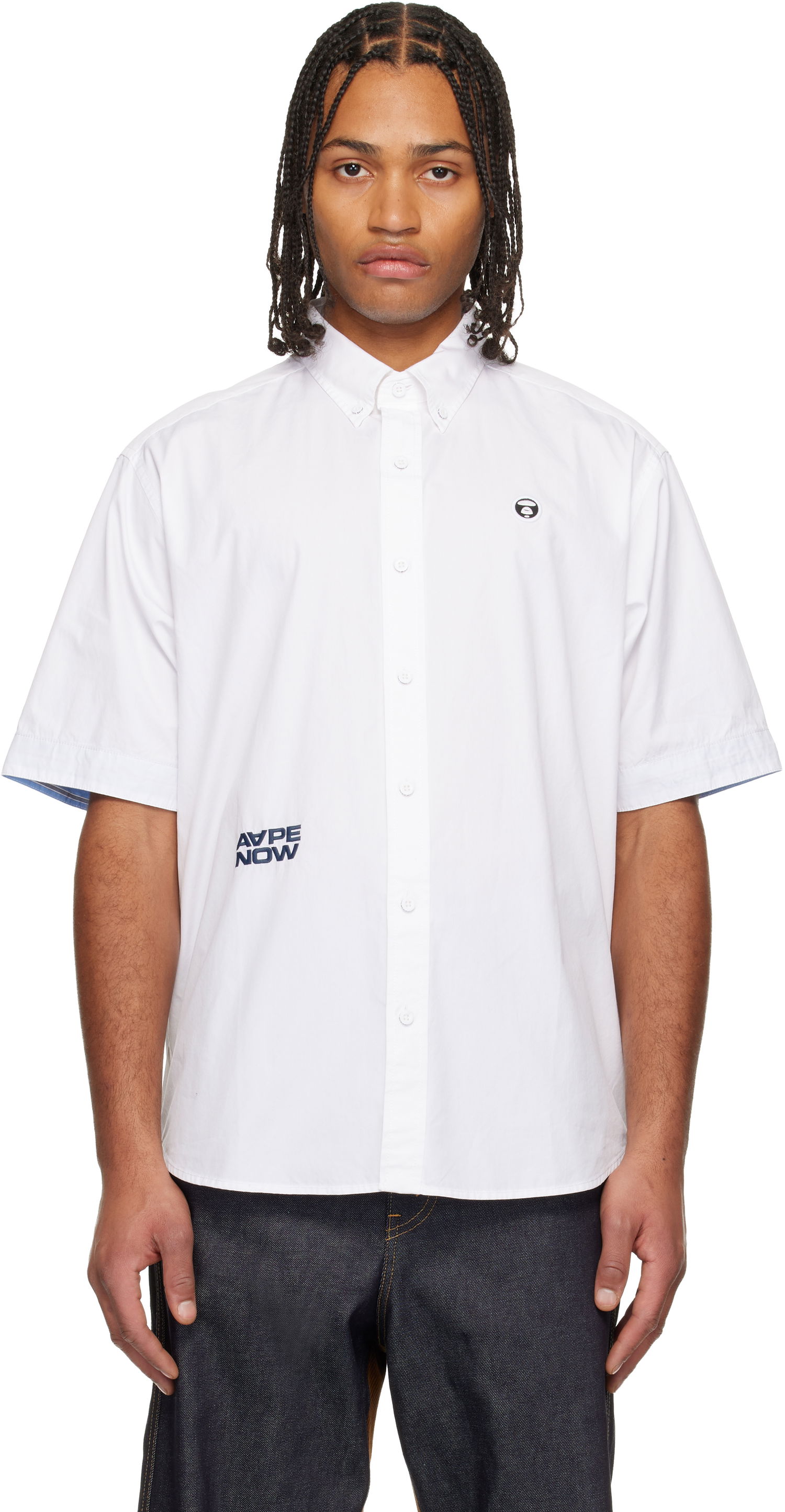 Košeľa AAPE by A Bathing Ape 'AAPENOW' Moonface Logo Short Sleeve Button-Up Shirt Biela | AAPSRM8518XANWHX, 0