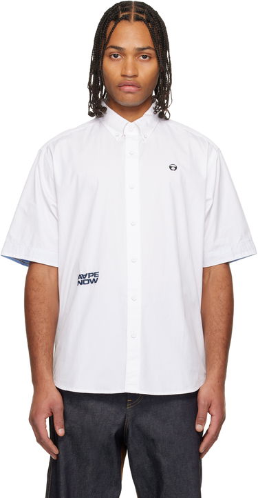 Košeľa AAPE by A Bathing Ape 'AAPENOW' Moonface Logo Short Sleeve Button-Up Shirt Biela | AAPSRM8518XANWHX, 0